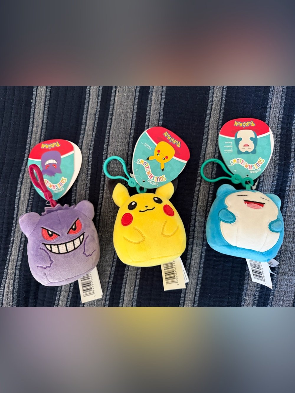 Mini Squishmallows set of 3 Pikachu, Gengar, Snorlax (Yellow, Purple, Blue) NWT
